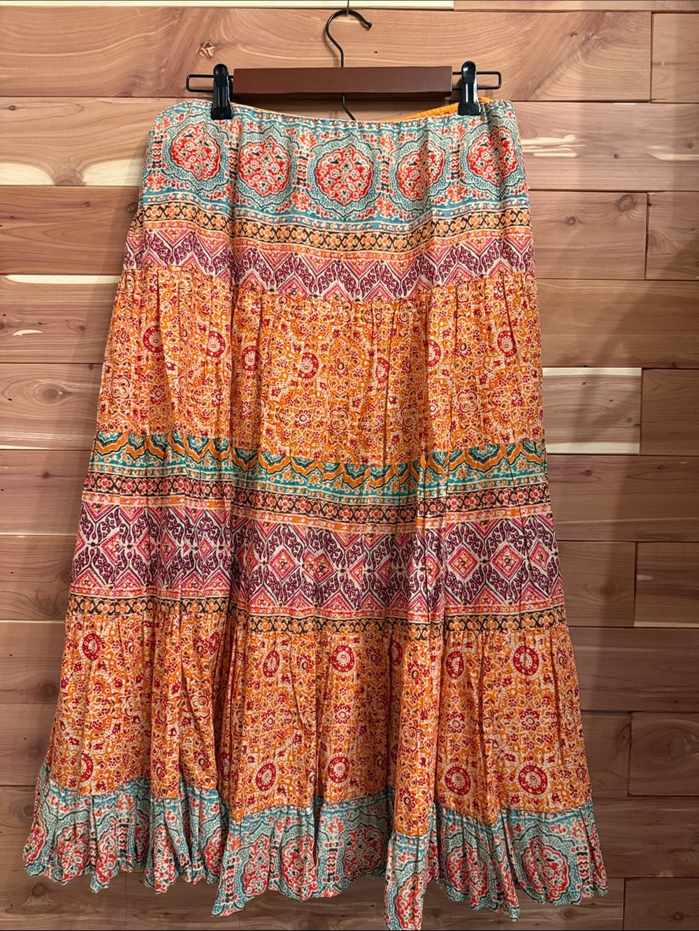 Lauren Ralph Lauren Orange Teal Printed Midi Skirt and matching Blouse - Picture 9 of 10